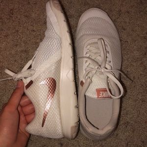 White and rose gold nike sneakers